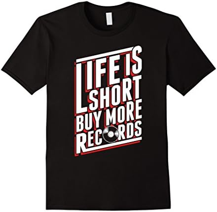Men's Life is Short Buy More Records T-Shirt for Vinyl Lovers XL Black