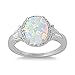 Oval Halo White Simulated Opal Ring Sterling Silver 925 (Sizes 4-10)
