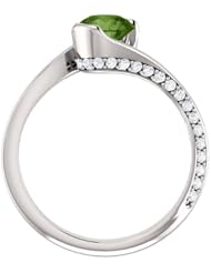 18K White Gold 6.00mm Round Cut Green Tourmaline and Diamond Ring -- LIFETIME WARRANTY