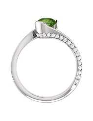 14K White Gold 6.00mm Round Cut Green Tourmaline and Diamond Ring -- LIFETIME WARRANTY