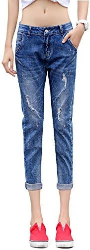 DAIJEAN Womens Low Rise Soft Denim Broad Thigh Crop Holed Jeans (2 (Asia 26))