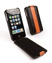 Tuff-Grip slim-line leather (antenna assist) case cover for Apple  iPhone 4 / 4G - Black/Orange - Sports Range