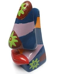 Picasso Art Style Lip Nose Eyeglasses Holder - Multicolor & Green Flowers by 
