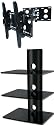 PACKAGE DEAL! Three GLASS SHELVES Wall Mount for AUDIO VIDEO  Equipment-all BLACK + Universal SWIVEL / TILT Bracket with EXTENSION ARM  for ALL TV Brands 37 40 42 46 47 50 52 54 55 58 60 inch TV Flat  Panel-HD Ready Screen