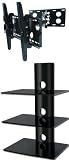 Package Deal Three Glass Shelves Wall Mount For Audio Video Equipment all Black Universal Swivel Tilt Bracket With Extension Arm For All Tv Brands 37 40 42 46 47 50 52 54 55 58 60 Inch Tv Flat Panel h