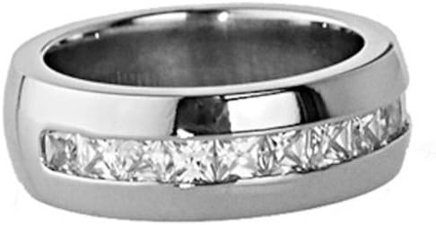 8mm Titanium Princess Shape Cubic Zirconia White Gold-Color Men's Comfort Fit Wedding Band Ring Size 9.5