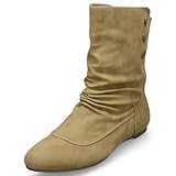 Damen flache Halbschaft - Stiefeletten mit Dekoknöpfen MQ1278 Khaki Gr. 36