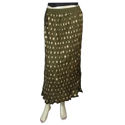 Spring Fashion Green Long Skirts Printed Cotton Size 16