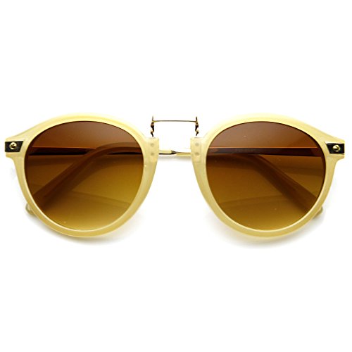 zeroUV - Vintage Inspired Round Horned Rim P-3 Frame Retro Sunglasses (Creme Amber)