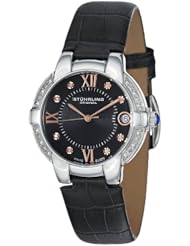 Stuhrling Original Womens 338LS.12151 Symphony Regent Countess Swiss Quartz Genuine Diamond Date Black Leather strap Watch