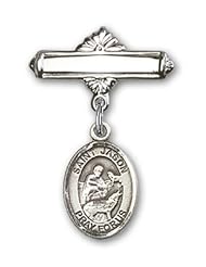 Sterling Silver Baby Badge with St. Jason Charm and Polished Badge Pin
