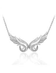 925 Sterling Silver Double Angel Feather Diamond Pendant Necklace (GH, I1-I2, 0.33 carat)