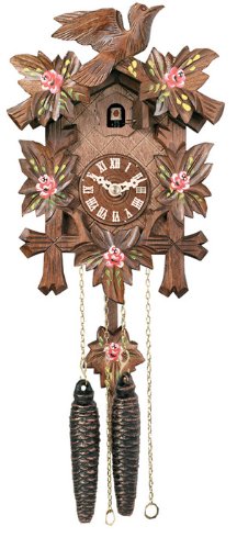 River City Clocks 11-09P One Day Hand-Carved Cuckoo Clock with Hand-Painted Flowers, Five Maple Leaves And One Bird, 9-Inch Tall