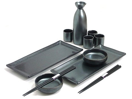 Black Crystal Sushi and Sake Set