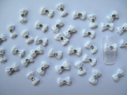 Nail Hall 3D 40pcs White Rhinestone Bow 1.2mm Nail Art DIY Decoration