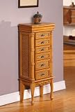 Jewelry Armoire with Bamboo-Like Pillars in Light Brown Finish
