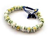 Porcelain Flower 8mm Green Yellow Beads Wrist Mala Bracelet for Meditation