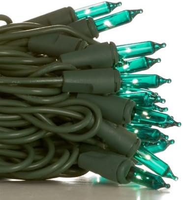 50 Mini Light Set; Teal Bulbs; 4" Spacing