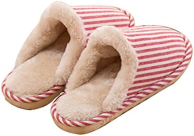 Winter Womens Stripe Plush Non-Skid Thick Cotton Slippers (Pink, 26cm(35-37))