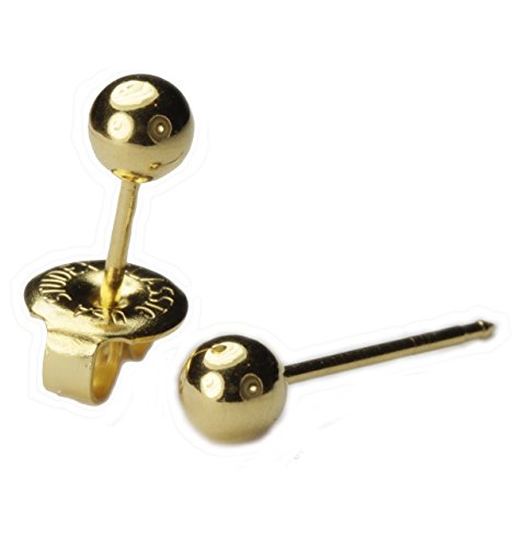 LONG POST 14kt Yellow Gold 4mm Round Ball Studs Ear Piercing Earrings Studex System 75