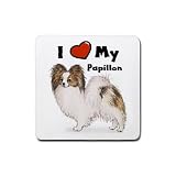 I Love My Papillon Rubber Square Coasters