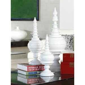 Short Wood Pagoda Finial Decor White Lacquered Finish