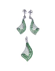 Micro Pave CZ Hand Set 925 Silver Earrings & Pendant Set