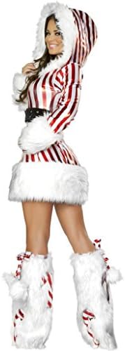 ManorGirl Girls Long Sleeve Sexy Candy Cane Santa Christmas Costume Hooded Dress, Red/White, One Size