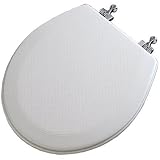 Mayfair 31CP Sculptured Molded Wood Toilet Seat with Chrome Hinges, Round, White Wood