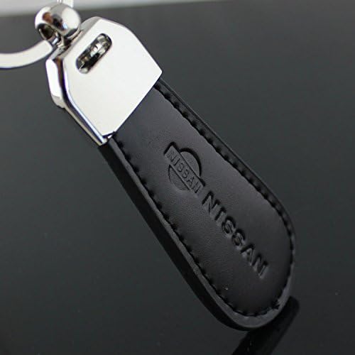 3D Waterdrop Shape Keychain Logo Metal Faux Black Leather Brief Type Key Ring Male Alloy Circle Auto Car Emblem Key Chain (Nissan)