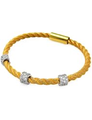 .925 Sterling Silver Yellow Gold Plated Cubic Zirconia 3 Bar Cable Italian Bracelet Band with Magnetic Lock - 7" Inches