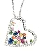 14K White Gold Open Heart-Shaped Pendant, Enhanced with Bezel Set Precious Stones and Pave Set Diamonds, Sliding on a 16'' Cable-Chain Necklace.(GH-Color, SI-Clarity; c.t.t.w 0.20CT, Precious Stones 0.95CT)