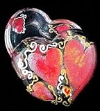 Hearts of Fire Design - Hand Painted - Heart Shaped Box - 2 pieces - 4.5 inch diameter