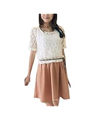 Lace Sheer Shirred Cotton/Polyester  Dress