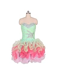 Sexy Short Organza/Satin  Belted Beaded Lace Evening Dress/Homecoming Dress/Prom Dress/Party Dress  With Rhinestones
