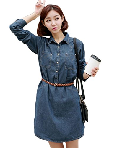 (ディーコッテ)D'Kotte デニム ゆったり シャツ ワンピース ひざ 丈 長袖 七分袖 ダンガリー ワンピ neax365