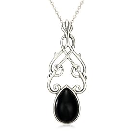 Sterling Silver Black Onyx Celtic Drop Pendant, 18 by