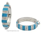 Cubic Zirconia Earrings - Simulated Turquoise &amp; CZ Huggie Hoop Earrings