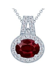 Platinum Oval Cut Ruby And Round Diamond Pendant