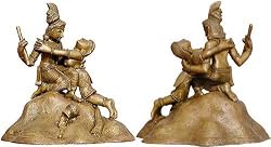 Antique Sculpture Hindu Lord Krishan and Radha Bronze Figurine 6 x 4.5 x 6 inches