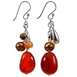 EXP Freshwater Gold Pearl Earrings With Orange Carnelian, Tiger's Eye & Sterling Silver Teardrops