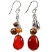 Jewelry : Freshwater Gold Pearl Earrings With Orange Carnelian, Tiger's Eye & Sterling Silver Teardrops
