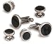 Giorgio Bissoni Round Jet Black Stone with Silver Nugget Edge Cufflink and Stud set