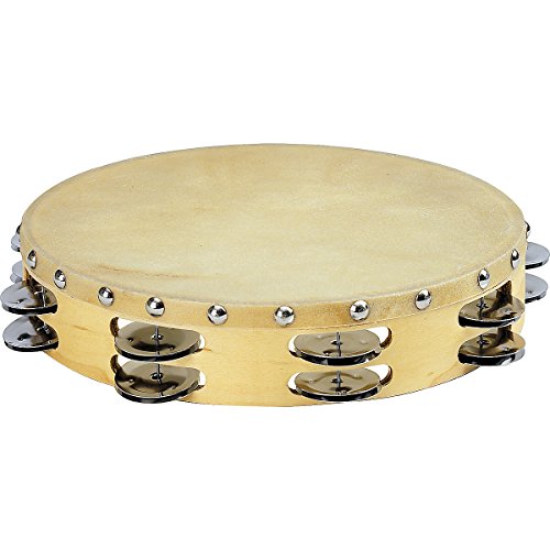 Sound Percussion Tambourine with Calfskin Head 10 Inches