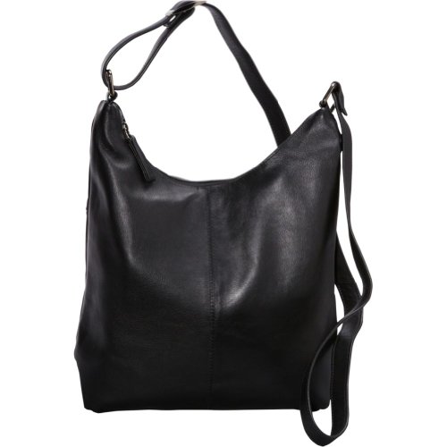 R & R Collections Medium Top Zip Leather Crossbody (BLACK)