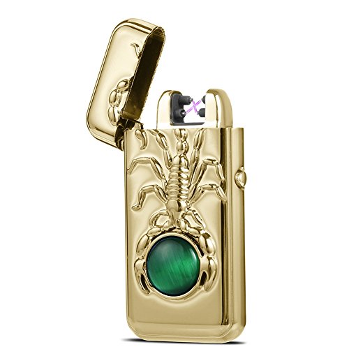 [New Release] Kivors USB Rechargeable Flameless Electronic Dual Pulse Arc Cigarette Lighter Belief (Scorpion, Eagle, Phoenix) (Gold)