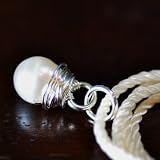 Sea Stone Pendant - white pearl wire wrapped in silver with ivory cord