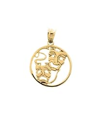 Gold-Plated 925 Sterling Silver Drama Mask, Laugh Now, Cry Later Pendant