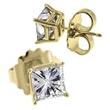 14k Yellow Gold 4 Prong Moissanite Princess Studs (3.44 cttw equivalent)