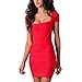 Meilun Women's Rayon Sexy Short Sleeve Square Neck Bandage Dress Red